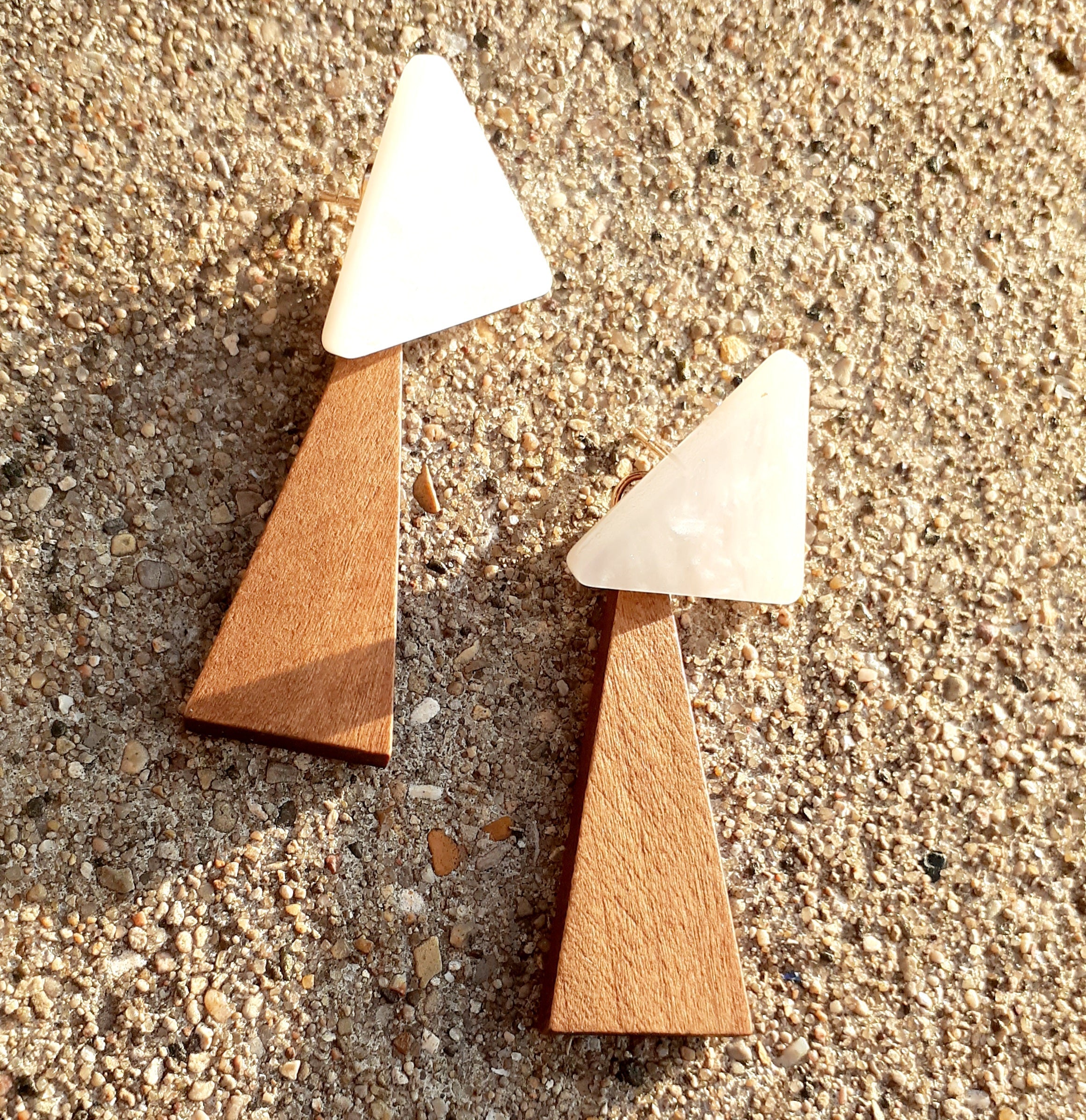 Acrylic and Wood 3D Asymmetric Earrings