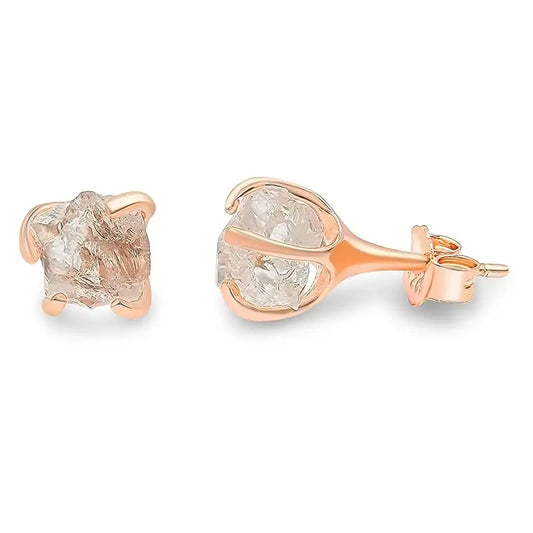 5-7mm Raw Crystal Quartz Stone Rose Gold Plated Prong Set Stud Earring