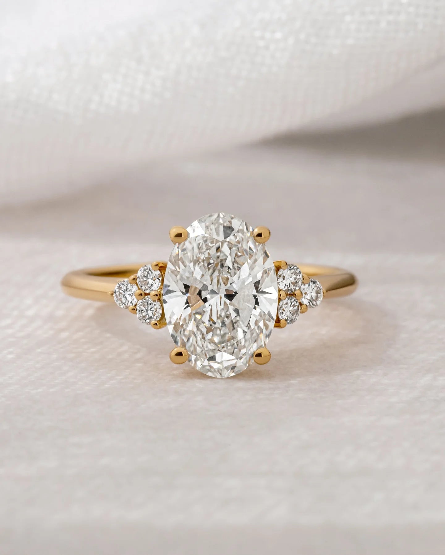 Oval Cut 12x8mm Moissanite Engagement Ring With Cluster Side Stone Yellow Gold Plated Wedding Anniversary Fine Jewelry For Women