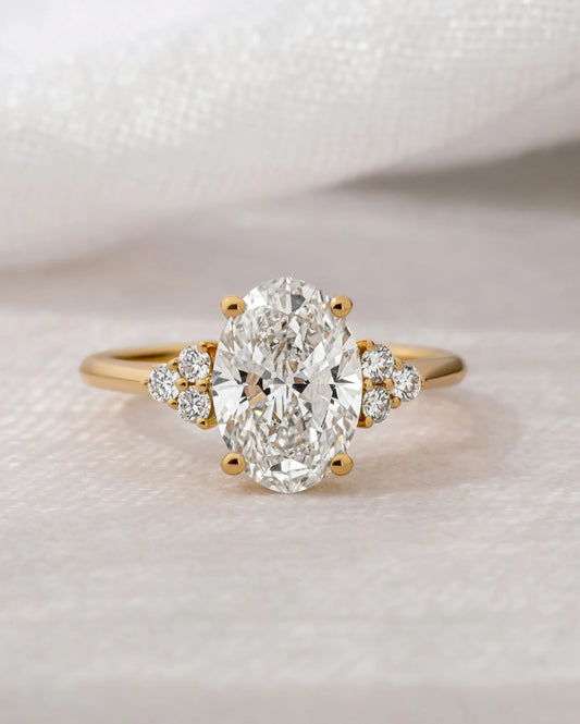 Oval Cut 12x8mm Moissanite Engagement Ring With Cluster Side Stone Yellow Gold Plated Wedding Anniversary Fine Jewelry For Women