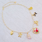 Ballet Garden Charm Necklace – Whimsical Gold Chain with Rose, Swan, Angel & Ballet Shoe Charms