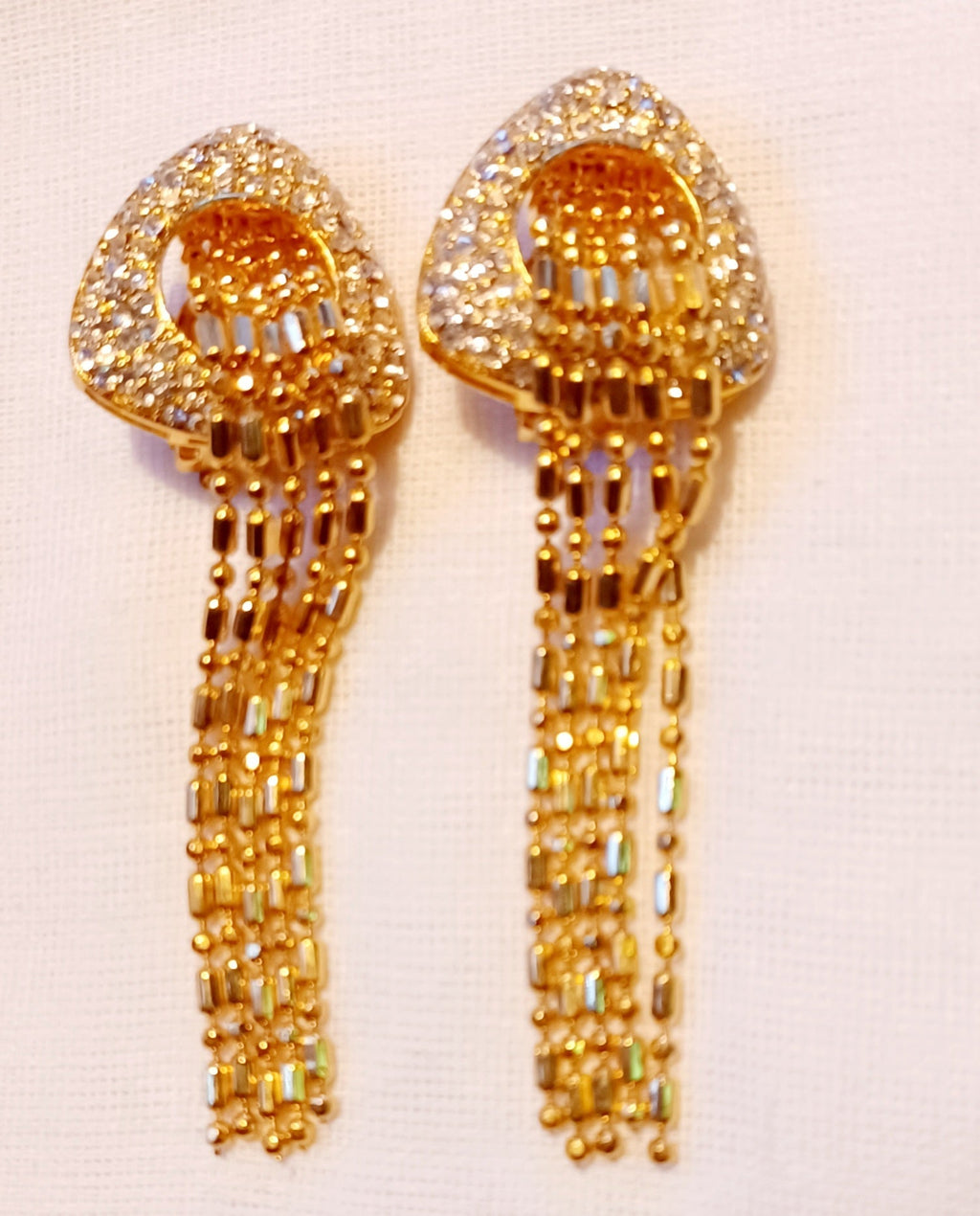 Beautiful Rhinestone Large Runway Clip On Earrings