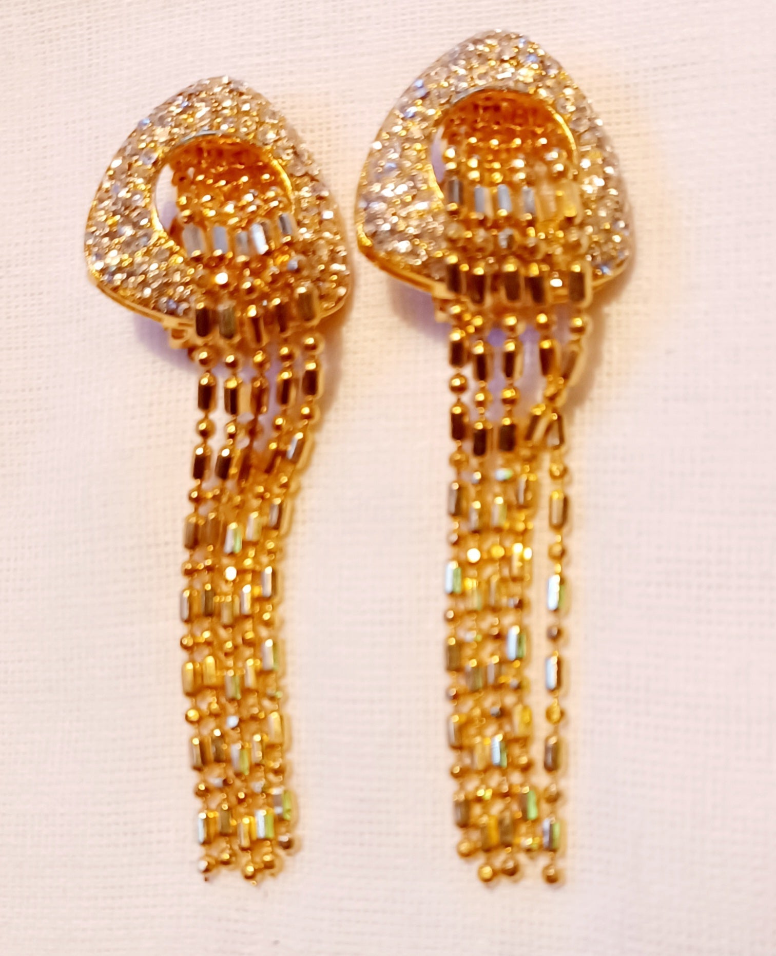 Beautiful Rhinestone Large Runway Clip On Earrings