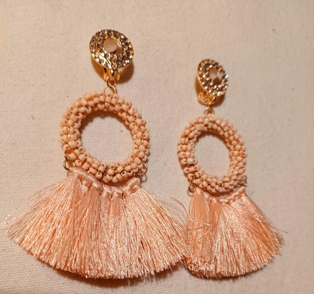 Bohemian Tassel and Bead clip on Earrings