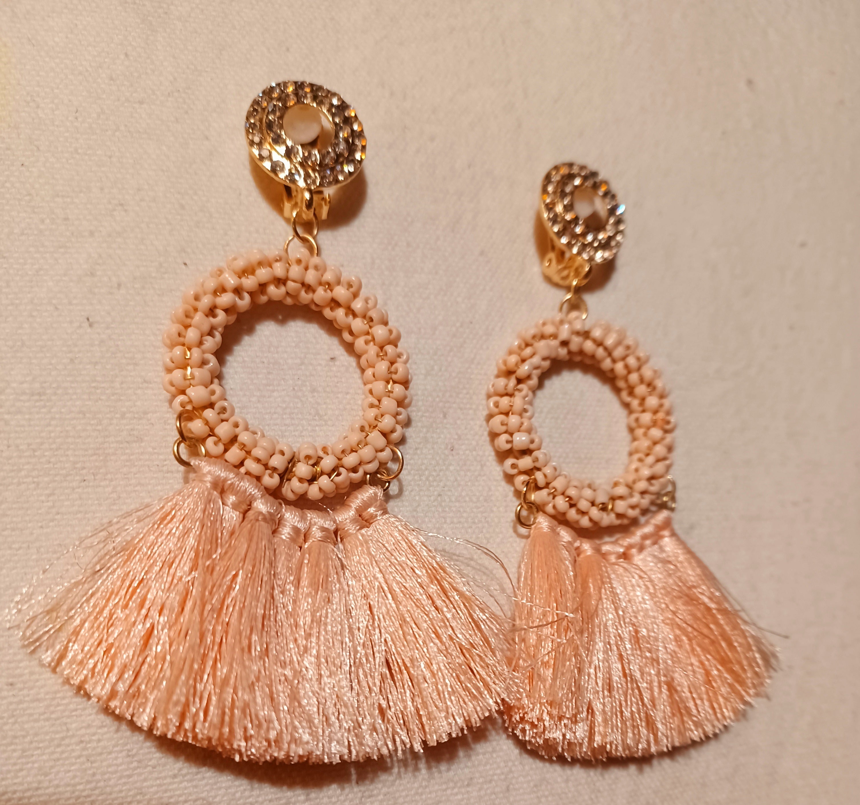 Bohemian Tassel and Bead clip on Earrings