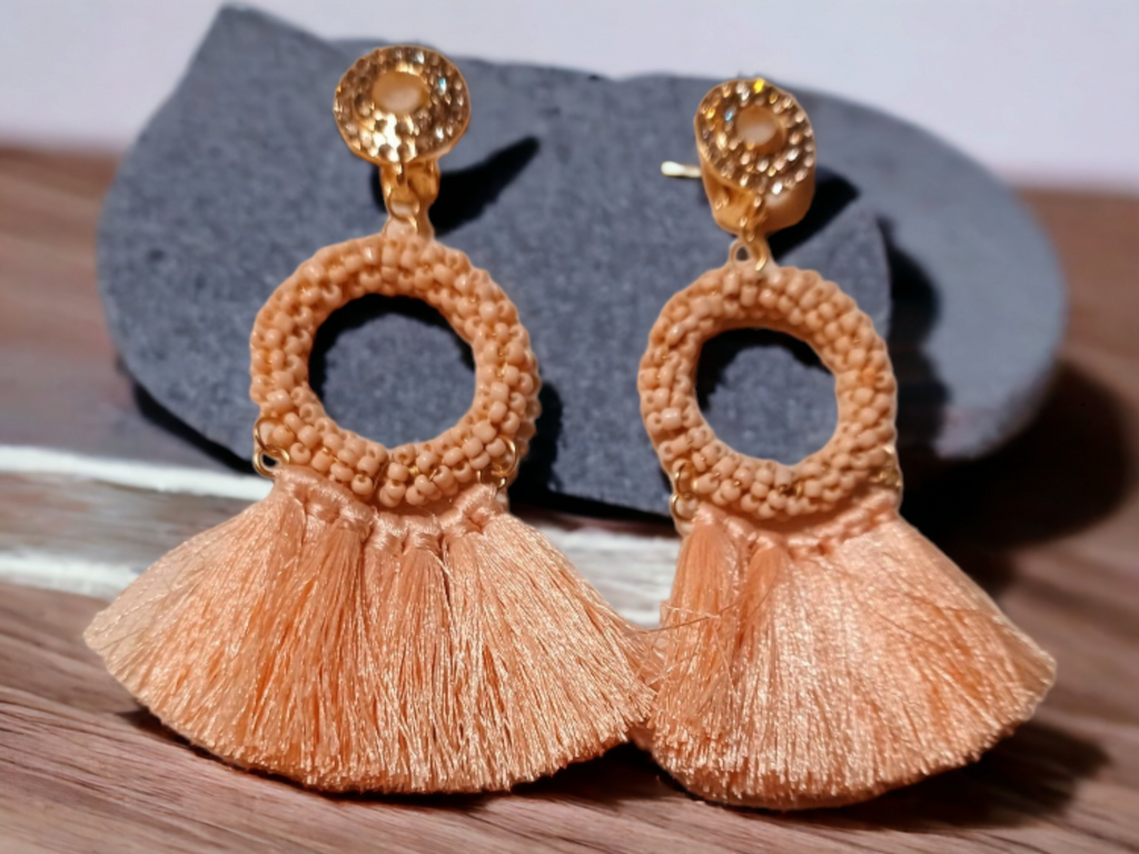 Bohemian Tassel and Bead clip on Earrings
