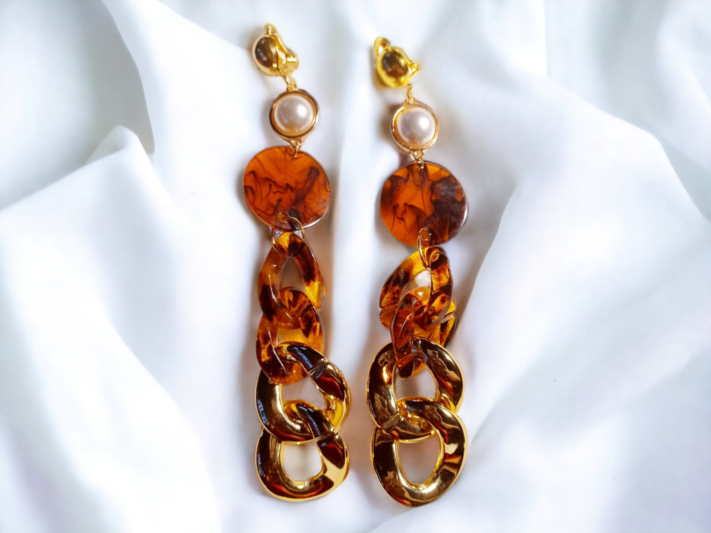 Chunky handmade acrylic chain clip on earrings