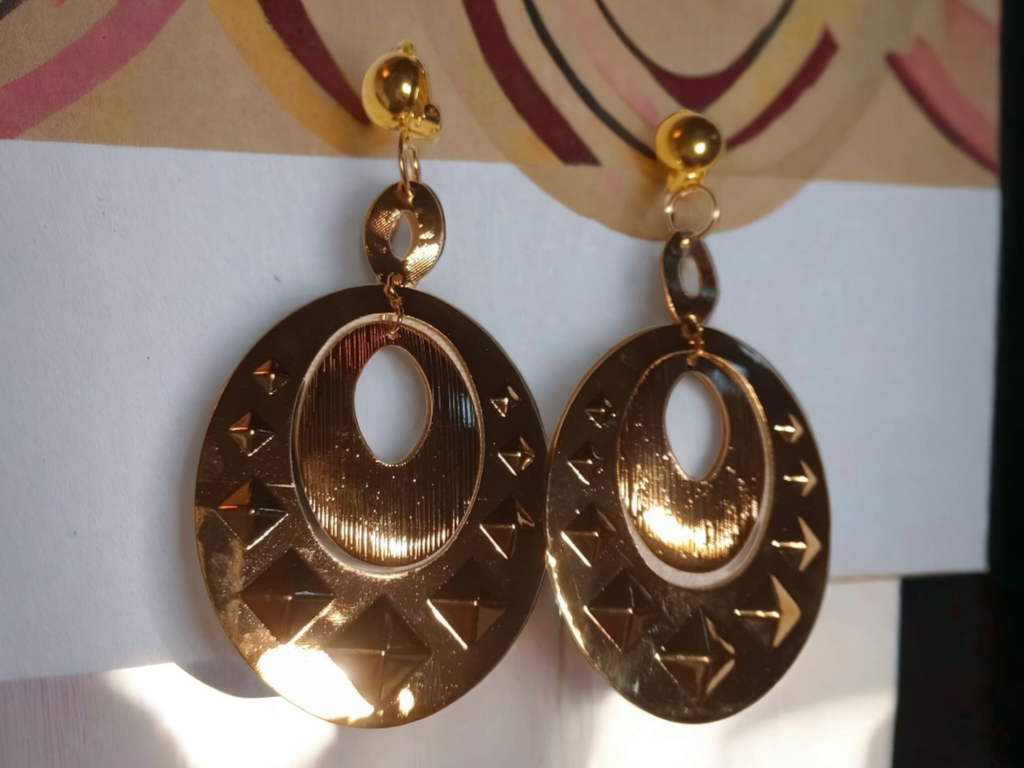 Clip On  Abstract Disc Dangle Earrings