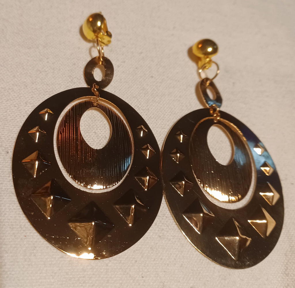 Clip On  Abstract Disc Dangle Earrings