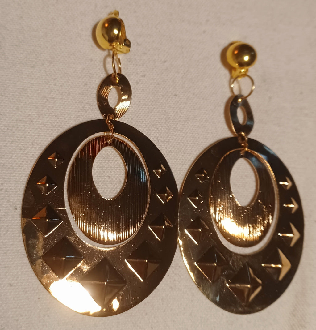 Clip On  Abstract Disc Dangle Earrings