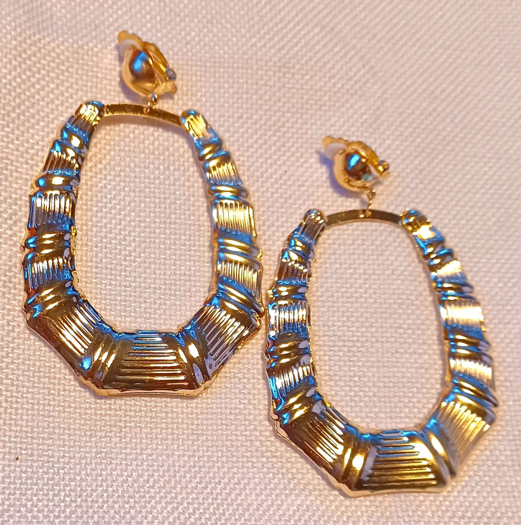 Clip on Bamboo Hoop Earrings gold
