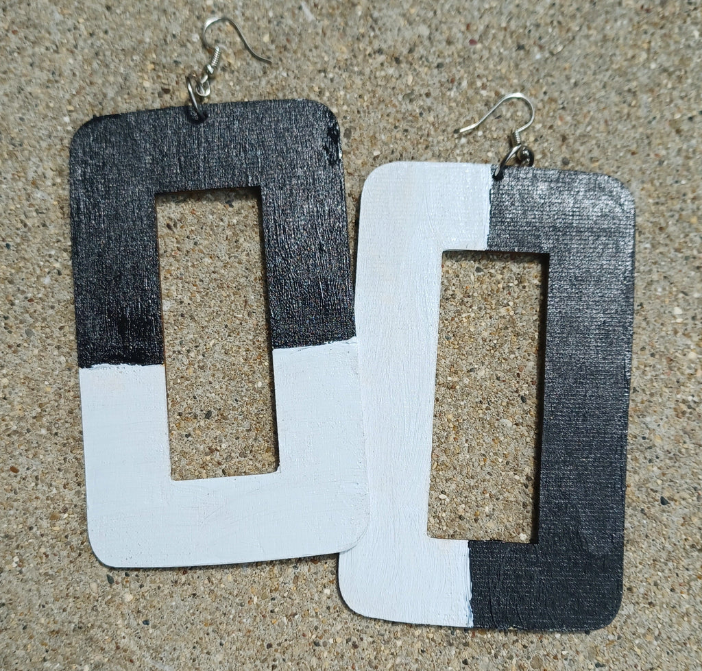 Extra Large Abstract handpainted Wooden Earrings