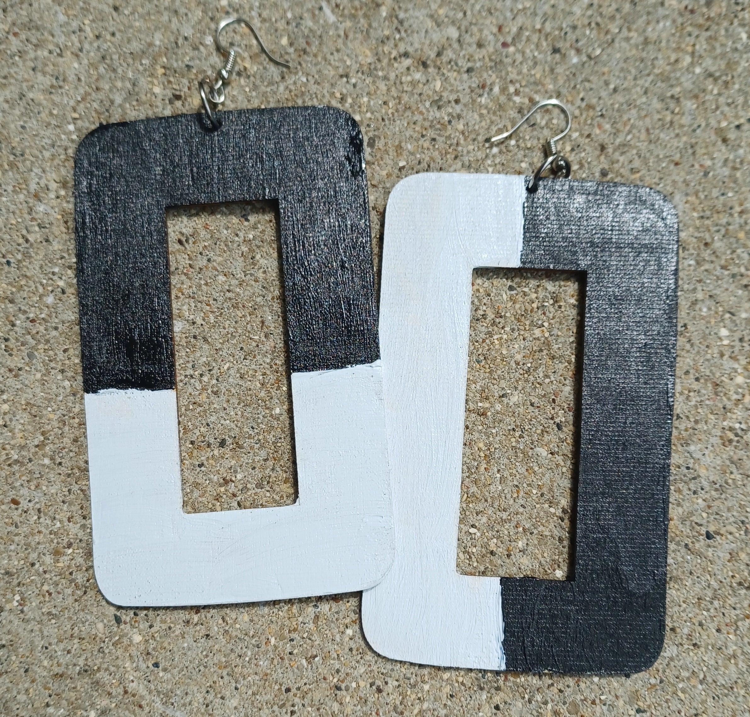 Extra Large Abstract handpainted Wooden Earrings