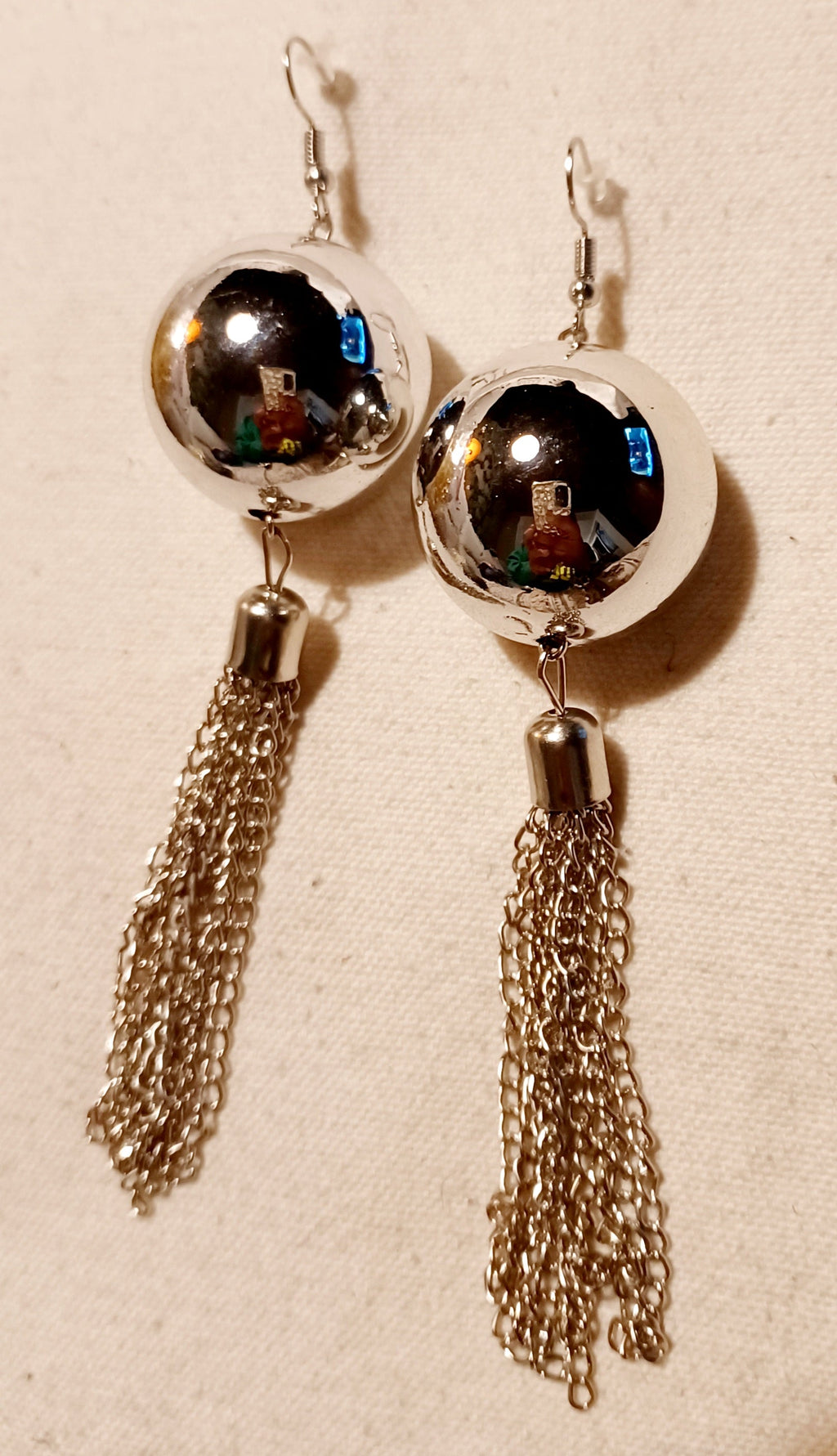 Extra large Silver Ball and Chain design Clip On Earrings