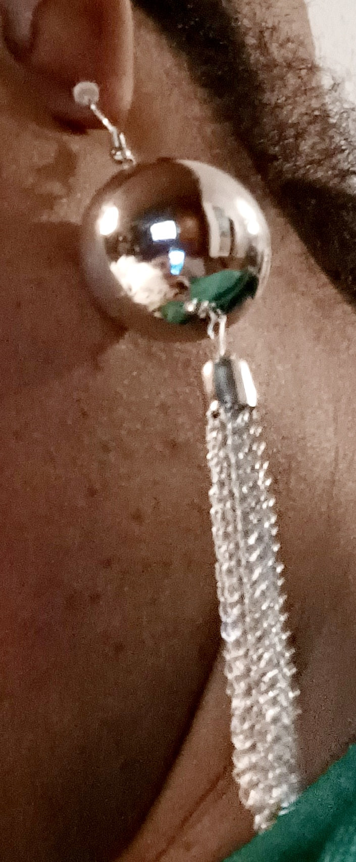 Extra large Silver Ball and Chain design Clip On Earrings