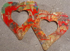 Giant Abstract Handpainted Heart Earrings