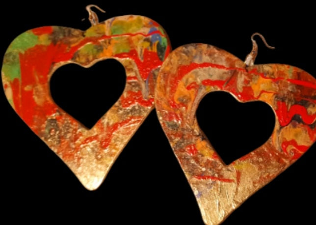 Giant Abstract Handpainted Heart Earrings