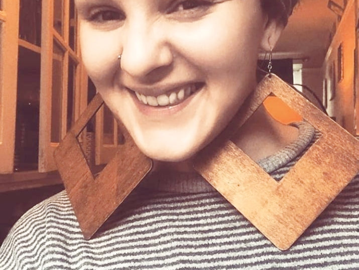 Giant Wooden Square Earrings
