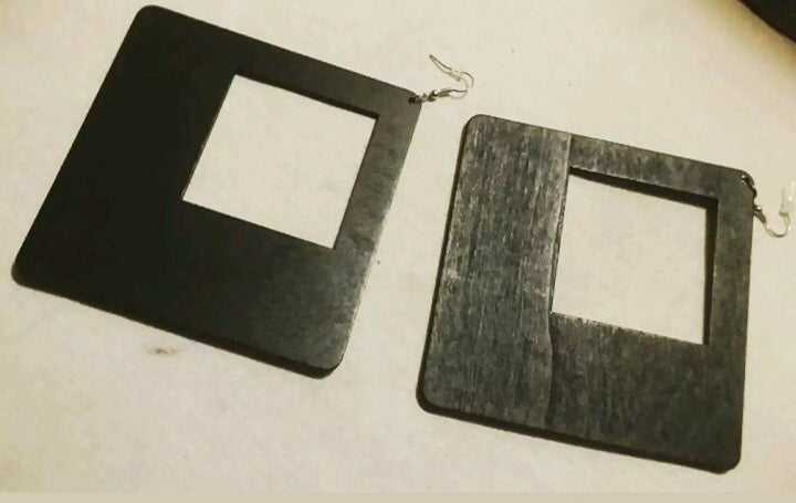 Giant Wooden Square Earrings