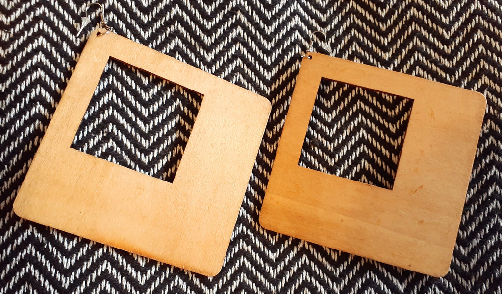 Giant Wooden Square Earrings