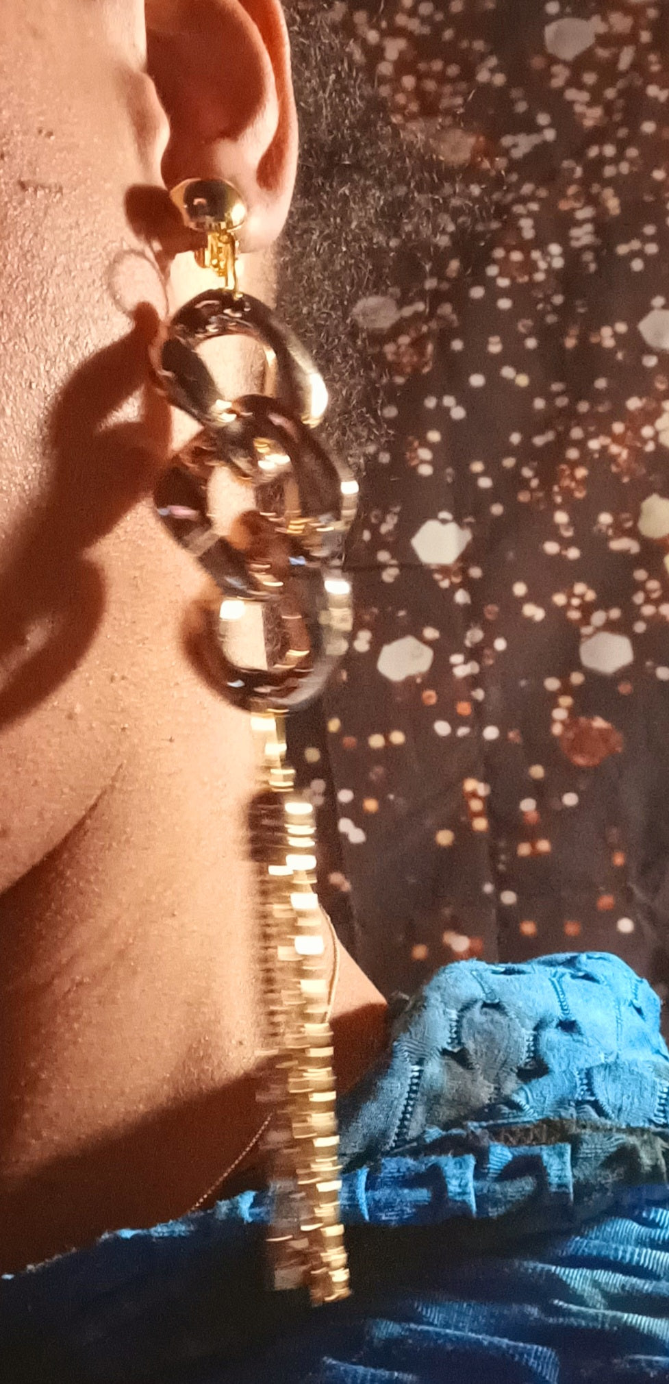 Gold Acrylic Chain and tassel Clip on Earrings
