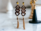 Gold Acrylic Chain and tassel Clip on Earrings
