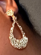 Gold Hammered Hoop Clip on Earrings 2 inch