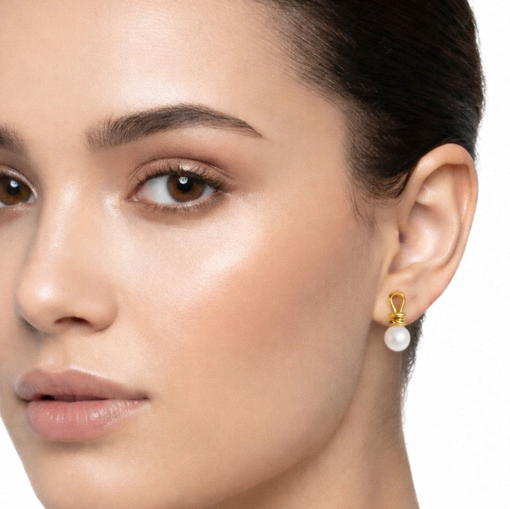 Golden Loop Pearl Drop Earrings – Modern Twist on Classic Elegance