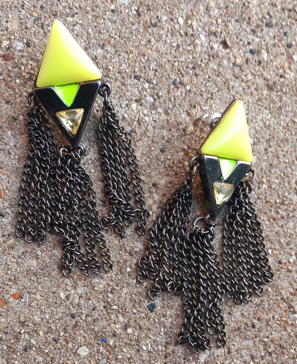 Gun Metal and Neon Acrylic Earrings