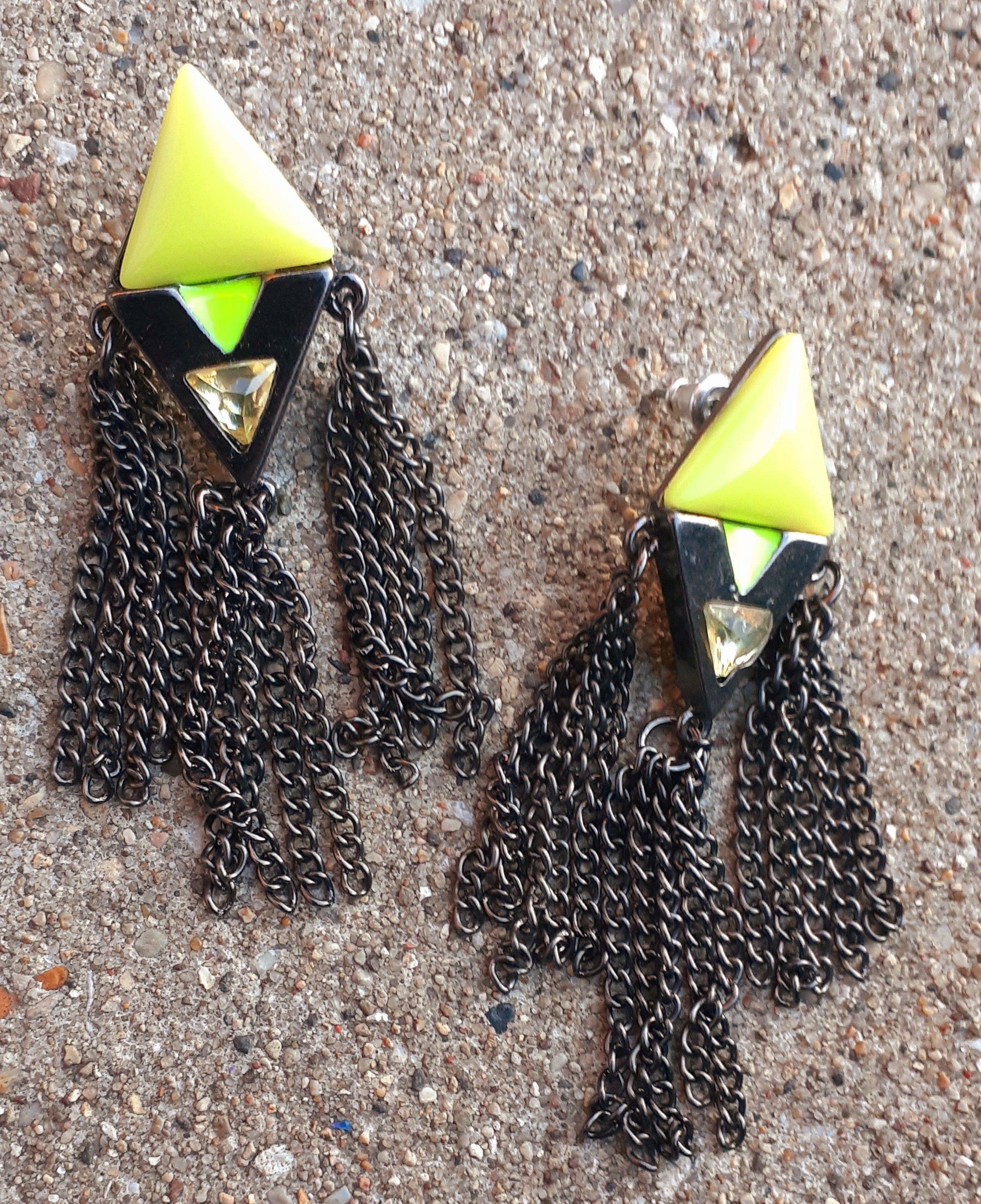 Gun Metal and Neon Acrylic Earrings