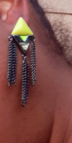 Gun Metal and Neon Acrylic Earrings