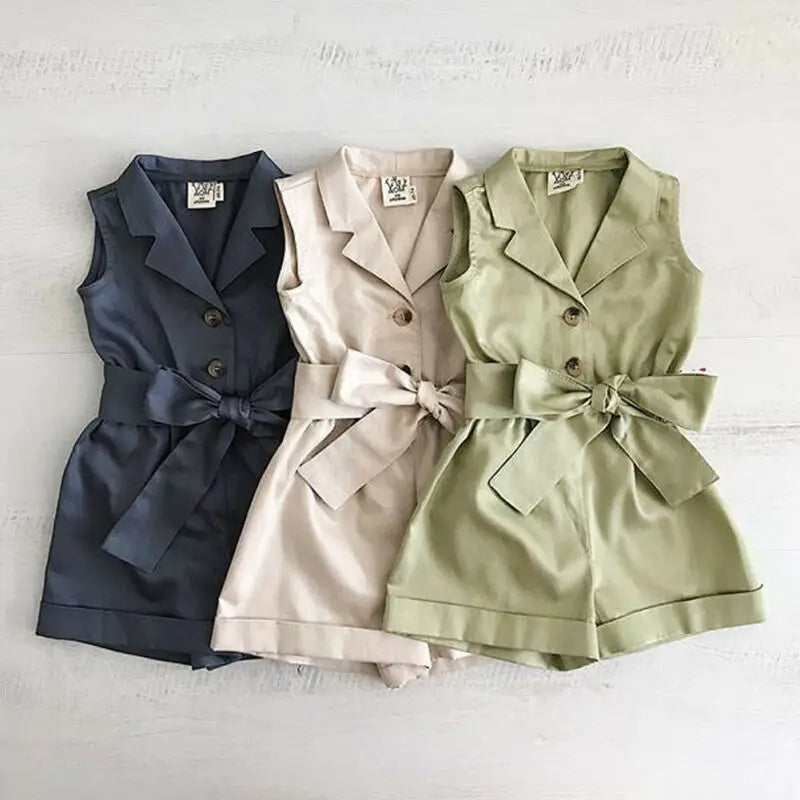 Tailored Sleeveless Lapel Romper with Belted Waist