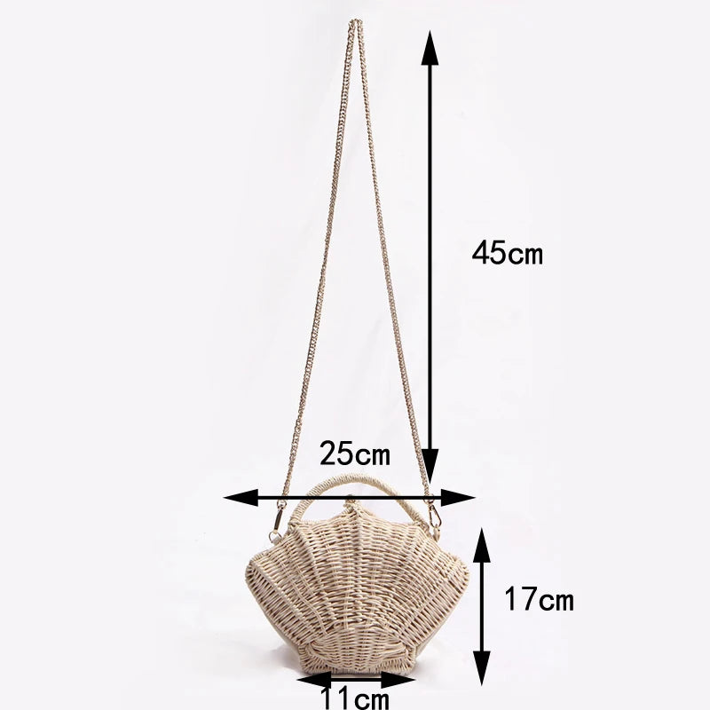 Rattan Shell Chain Messenger Bag