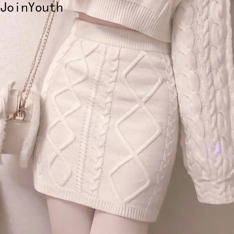 Joinyouth Ribbed Cropped Pullovers Bodycon Mini Skirt Set