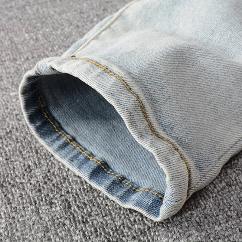 Crystal Holes Ripped Patchwork Jeans
