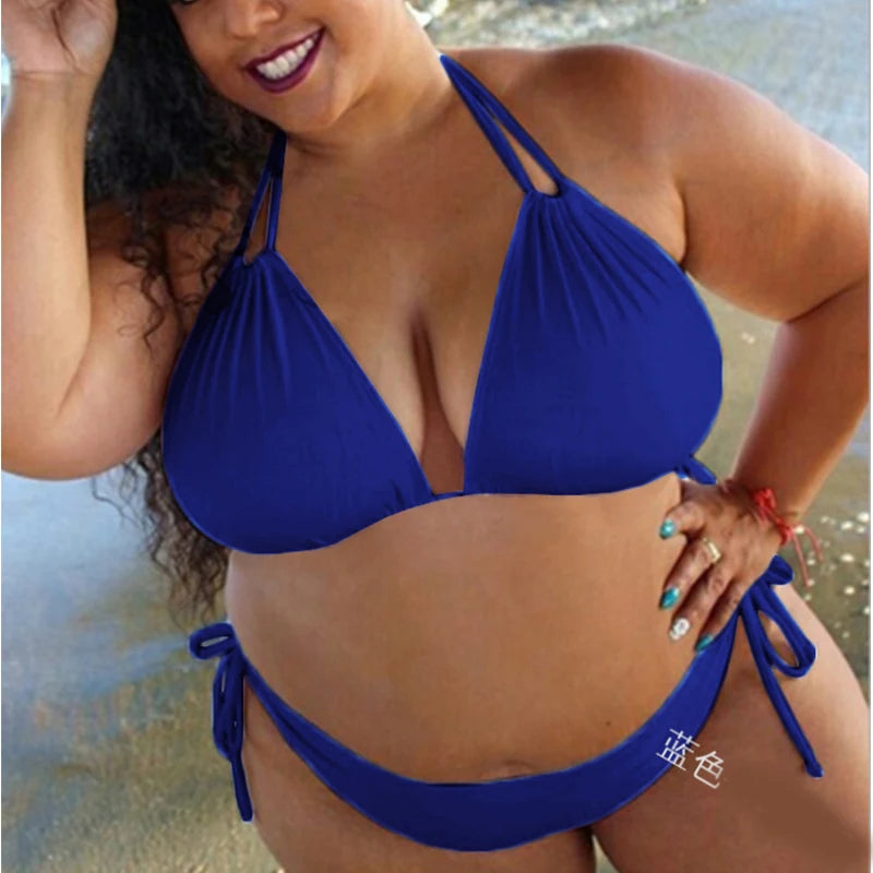 Solid Color Straps Halter Bikini