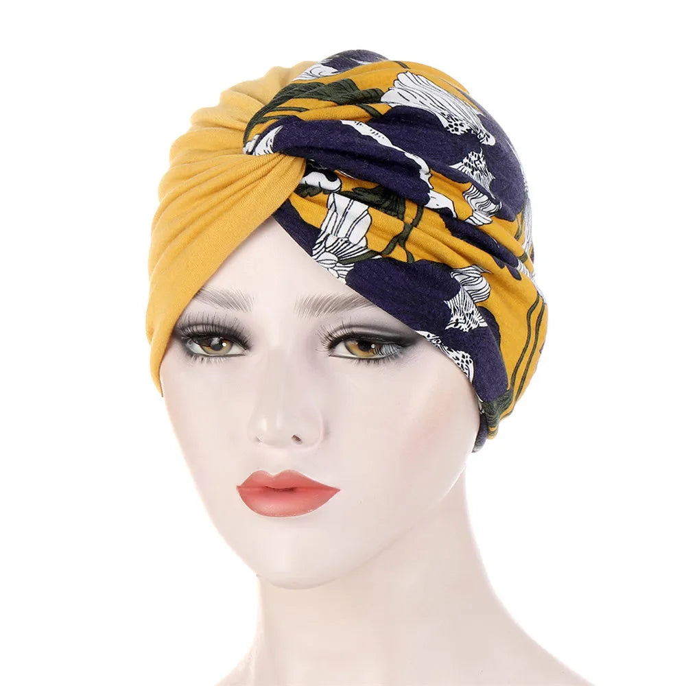Twist Knot Muslim Women Print Indian Chemo Cap Bonnet Turban Underscarf Cancer Beanies Islamic Arab Strech Femme Headwear Scarf