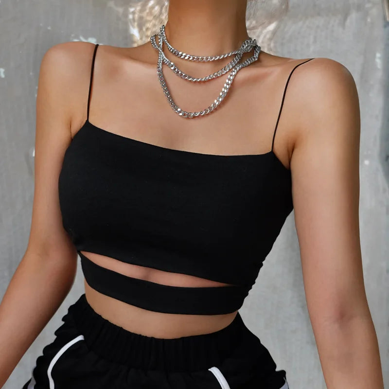 Cutout Spaghetti Strap Crop Top