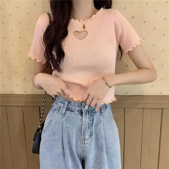 Heart Cut Out Lettuce Trim Tee