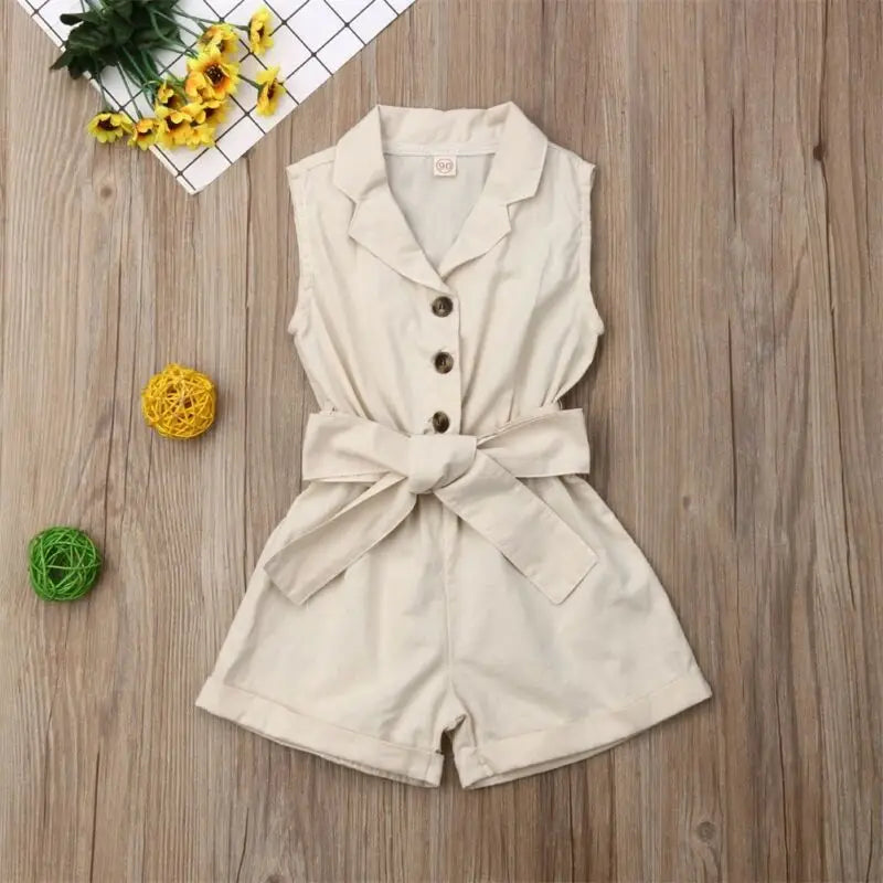 Tailored Sleeveless Lapel Romper with Belted Waist