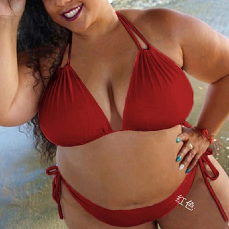 Solid Color Straps Halter Bikini