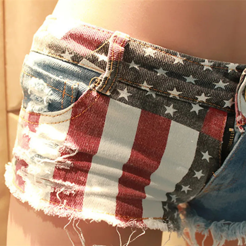 USA Flag Printed Denim Shorts