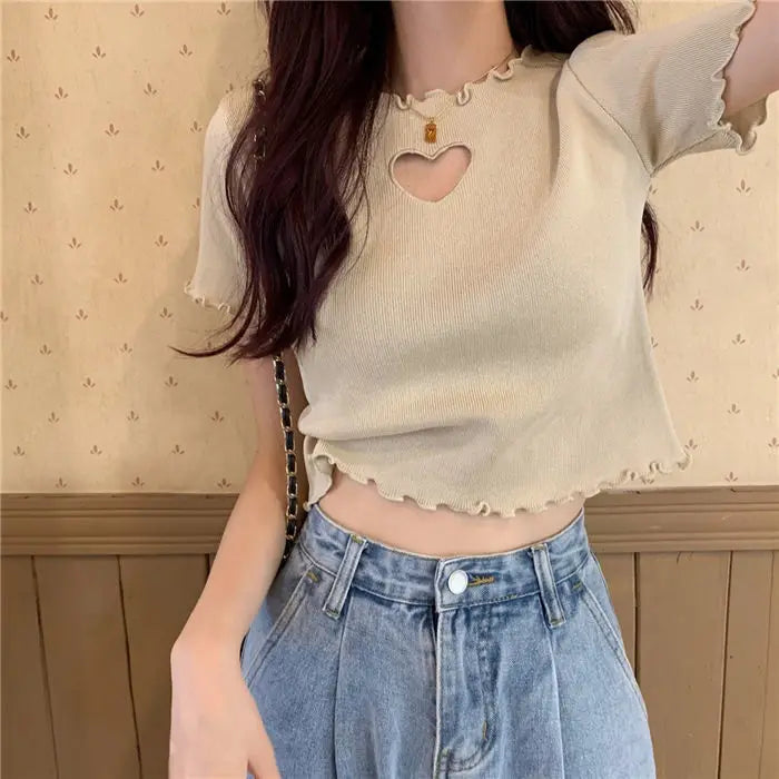 Heart Cut Out Lettuce Trim Tee
