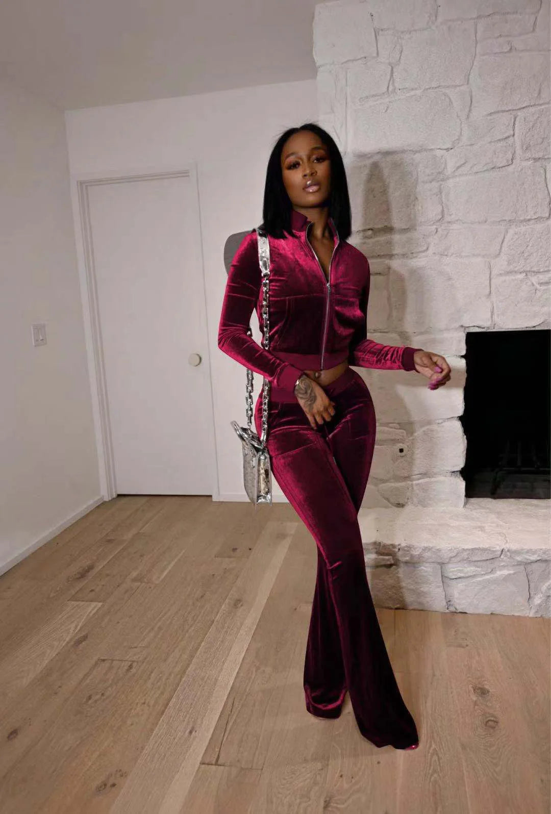 Solid Velour Two Piece Set