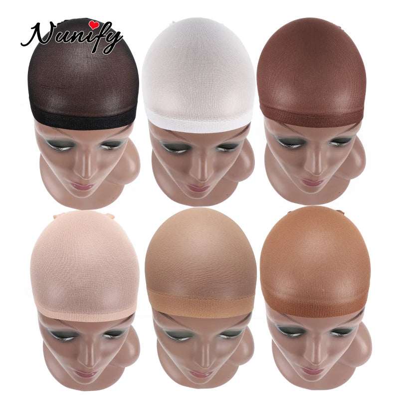 Nunify 6 Colors Beige Brown Black Nylon Wig Caps For Women 2Pcs Stocking Wig Caps Stretchy Nylon Close End Wig Cap