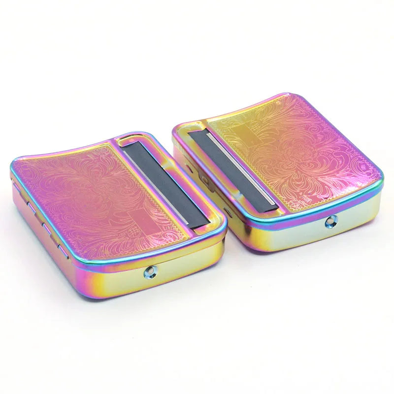 70/78mm Metal Rolling Machine Cigarette Tobacco Roller Box Cigarette Case rainbow silver Accessories