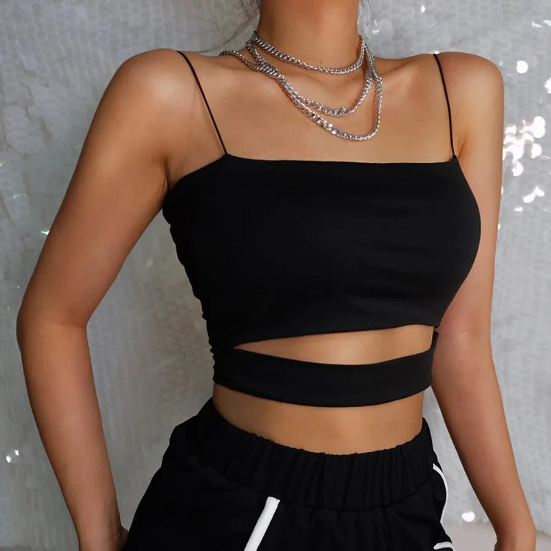 Cutout Spaghetti Strap Crop Top