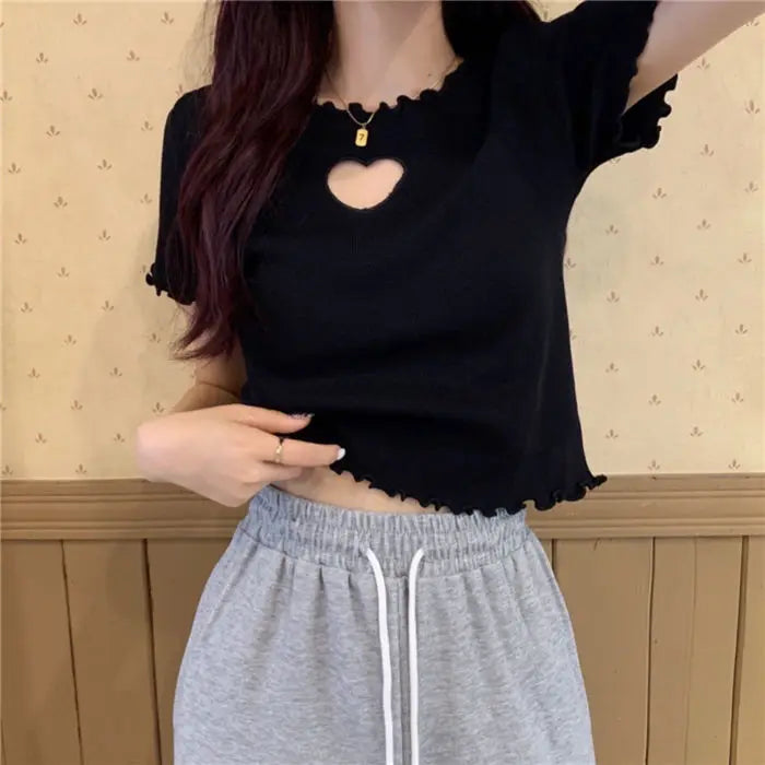 Heart Cut Out Lettuce Trim Tee