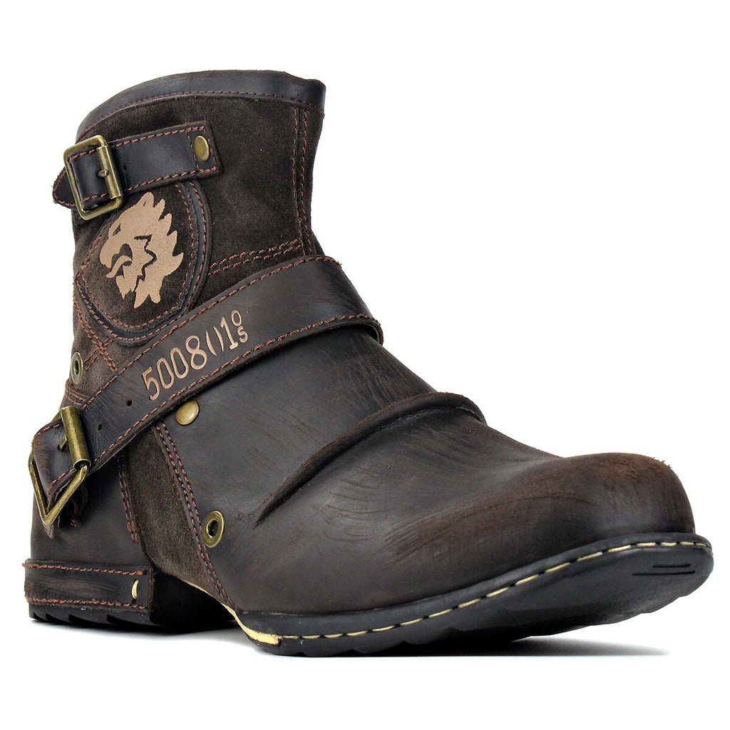 OSSTONE Moto Boots for Men Vintage Zipper-up Retro Leather Chukka Boots Distressed Rock n roll Bike Shoes Punk Boots OS-5008-1-D