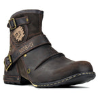 OSSTONE Moto Boots for Men Vintage Zipper-up Retro Leather Chukka Boots Distressed Rock n roll Bike Shoes Punk Boots OS-5008-1-D